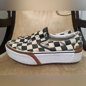 Vans Black and Cream Checkerboard Stacked Sneakers